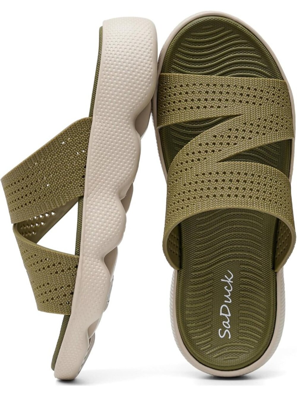 Women's Green Beach Sandals Cute Slip On Summer Slides Sandals Vacation